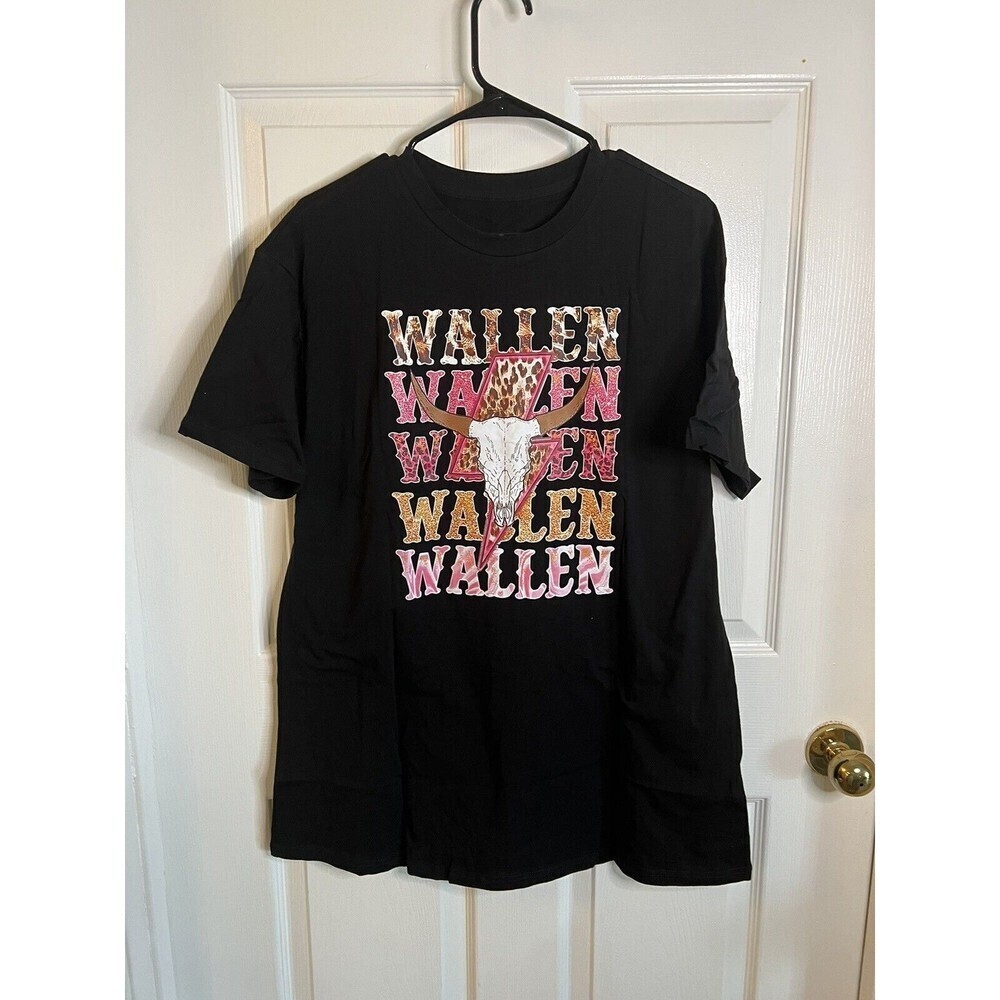 Women’s Black Short Sleeve Wallen Leopard T-Shirt Size Medium NWOT